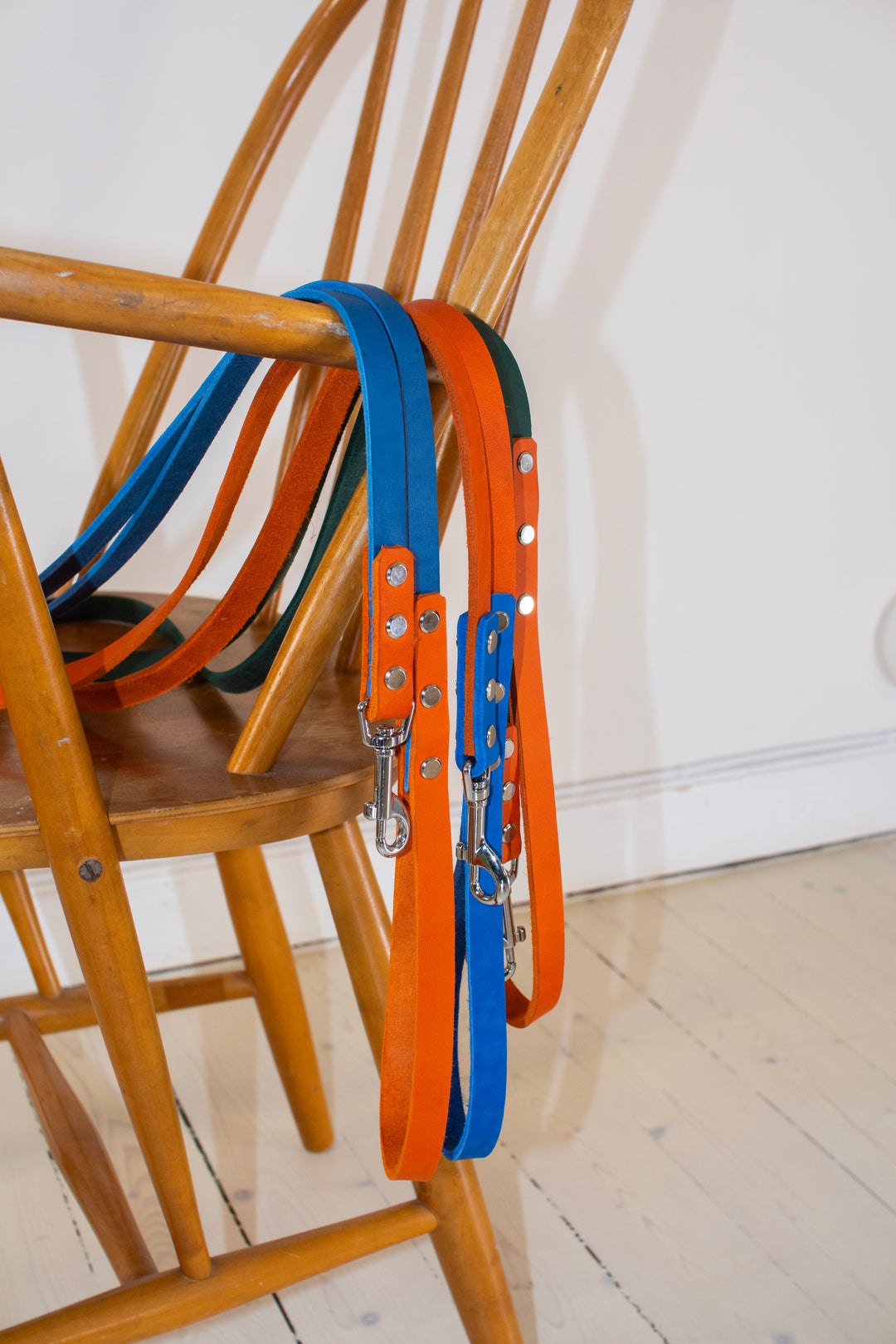 Blue & Tangarine leather leash
